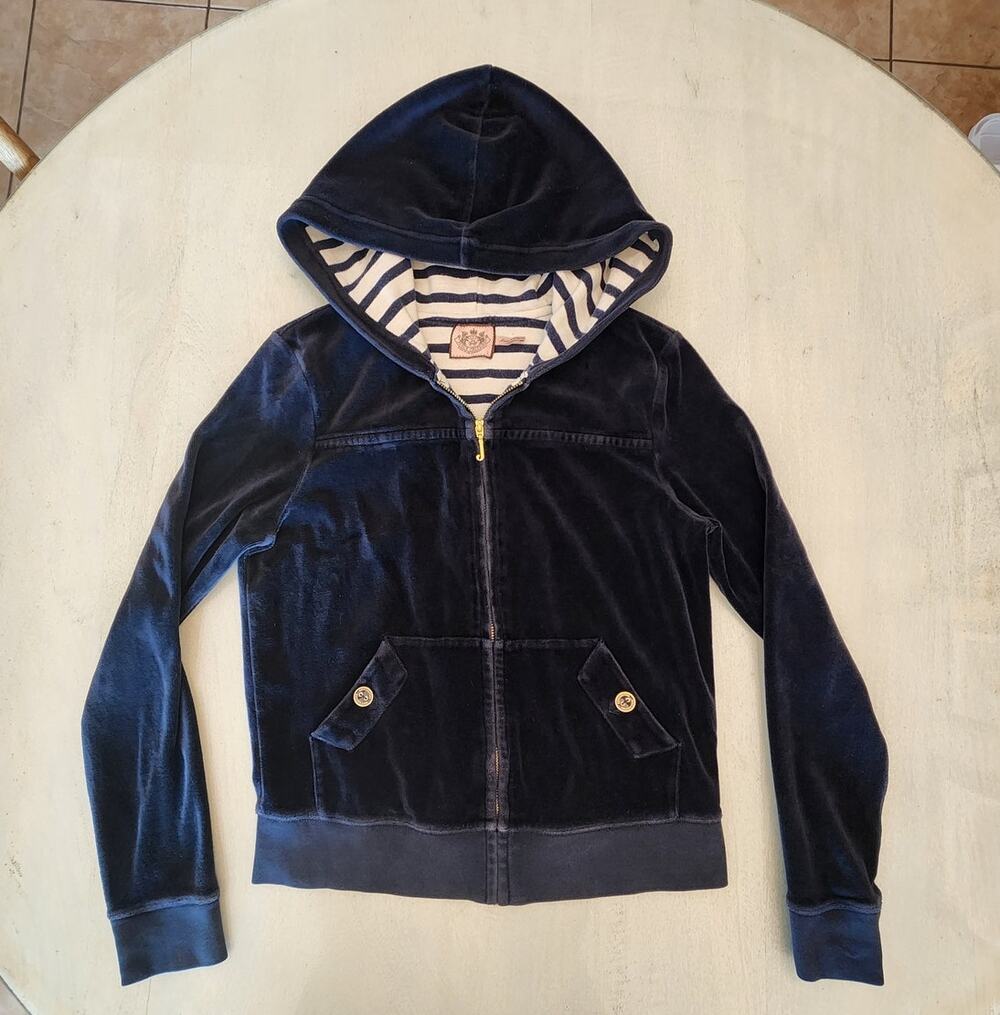 Juicy Couture SZ Large Women's Velour Hoodie Navy